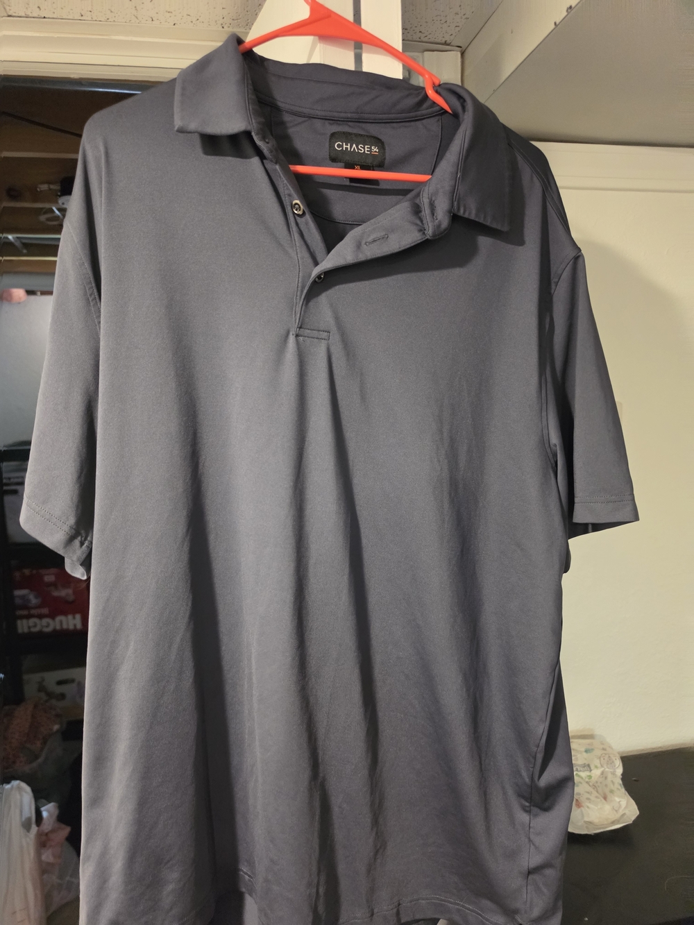 CHASE54 Polo Men's XL Gray Solid Stretch Short Sleeve Collared Button Shirt